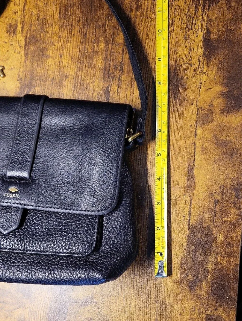 Fossil Black Leather Messenger Crossbody Bag